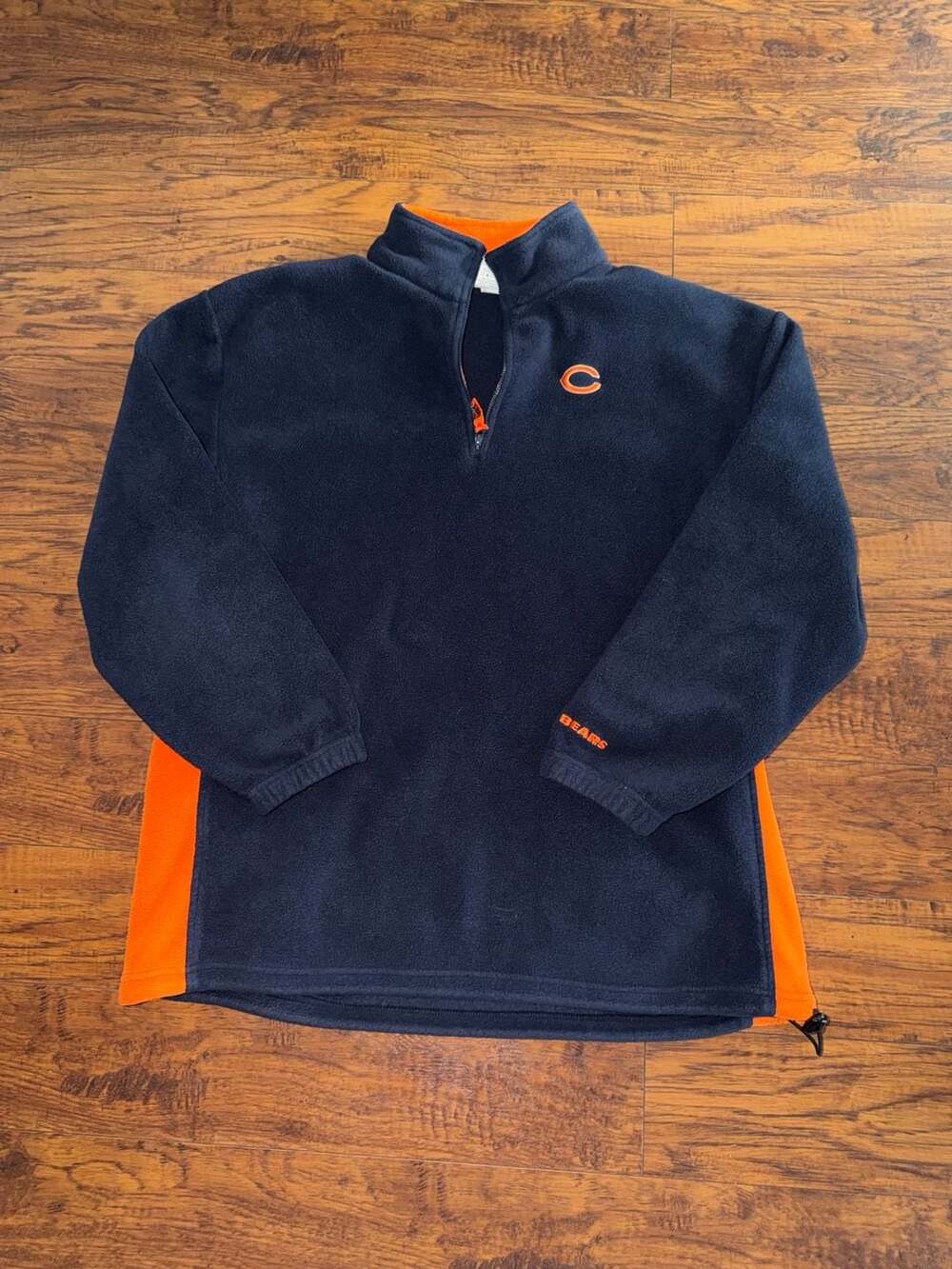 Vintage NFL Chicago Bears 1/4 Zip Pullover Fleece Sweatshirt Navy Blue Orange Me